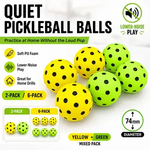 Quiet Pickleball Balls, Soft PU Foam Practice Balls, 74mm Lower-Noise Indoor Outdoor Training Balls for Home Wall Drills, Backyard Practice, Adults Beginners, Yellow Green Mixed Pack, 2-Pack or 6-Pack