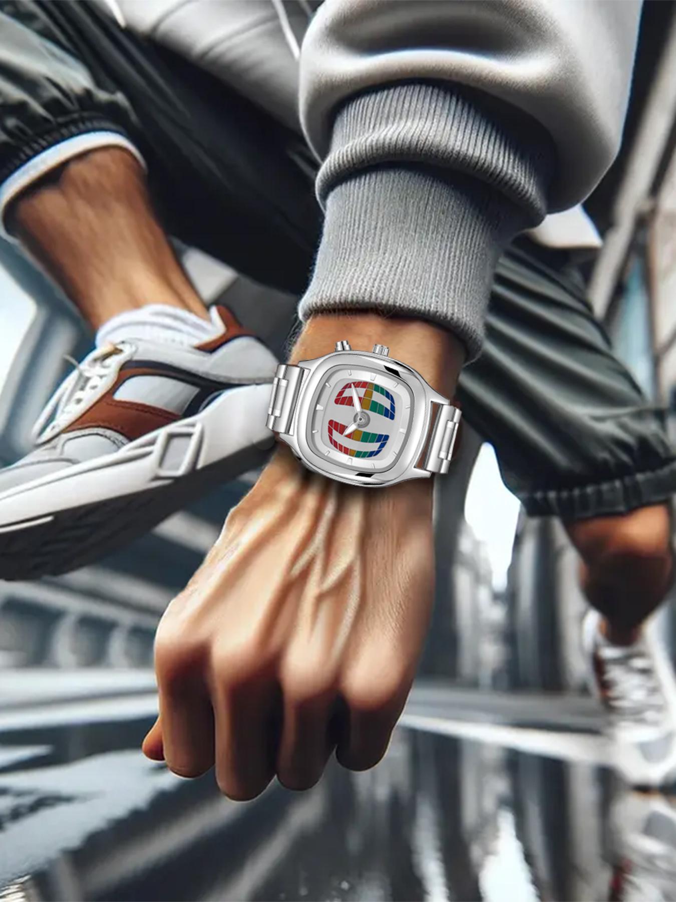 Men's Quartz Watch, Dual Battery Dual Movement Electronic Screen, Waterproof Luminous Fashion Business Stainless Steel Wristwatch Business Fashion Watches