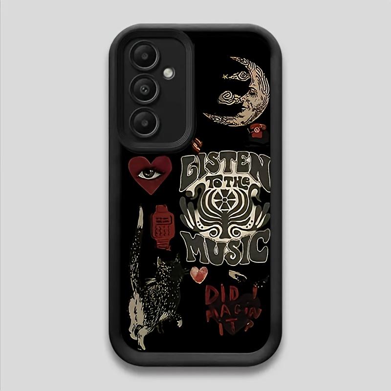 Moon And English Music-Themed Phone Case for Samsung Galaxy S26 S25 S24 S23 S22 S21 Fe Plus Ultra A13 A14 A15 A16 A17 A33 A34 A35 A36 A52 A53 A54 Note20