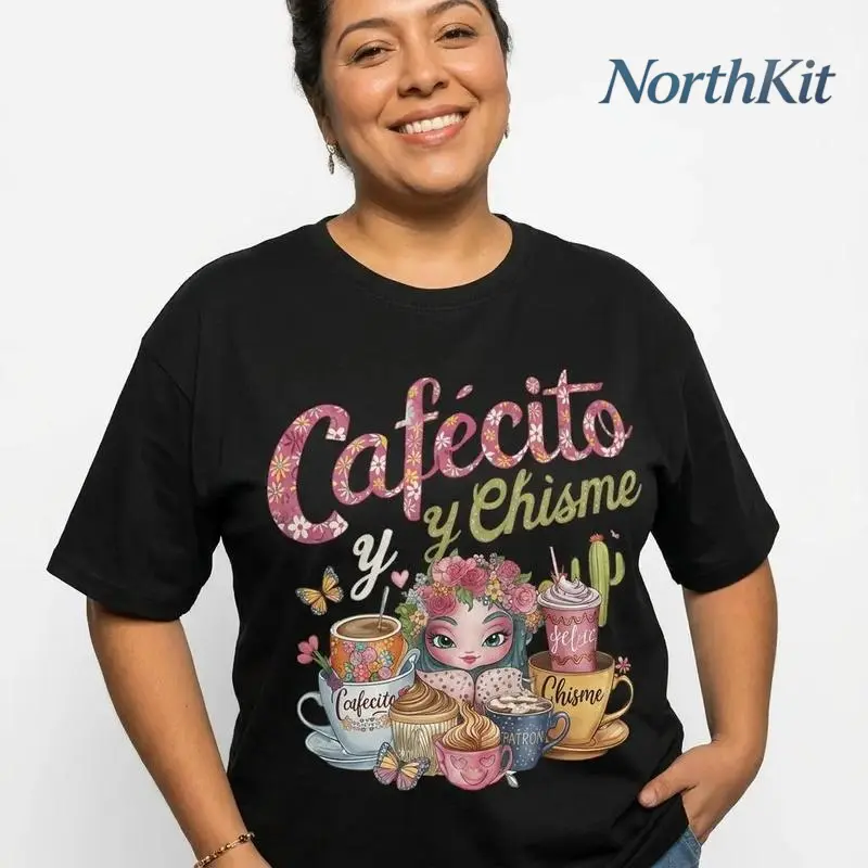 Cafecito Y Chisme Graphic Tee Women Plus Size Latina Spanglish Coffee Shirt
