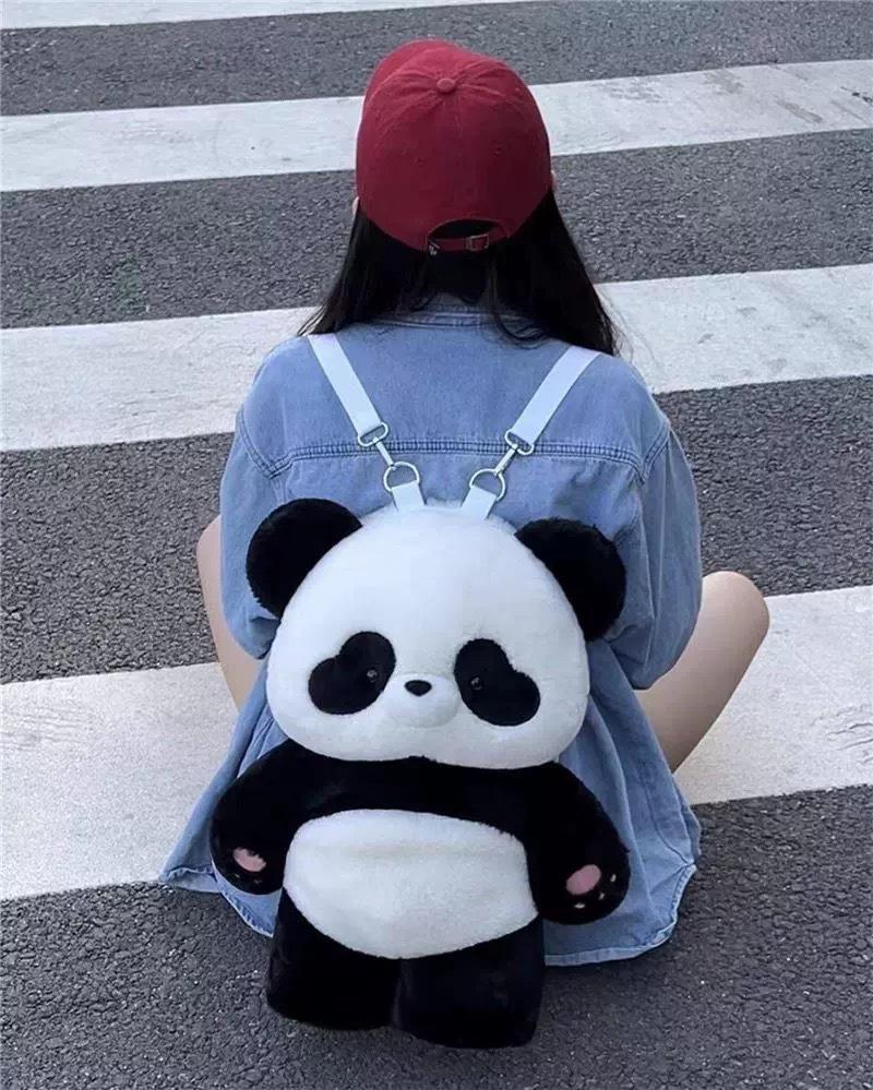 Cute Panda Backpack Cartoon Soft Cute Plush School Girl Backpack ins Girl Doll Bag