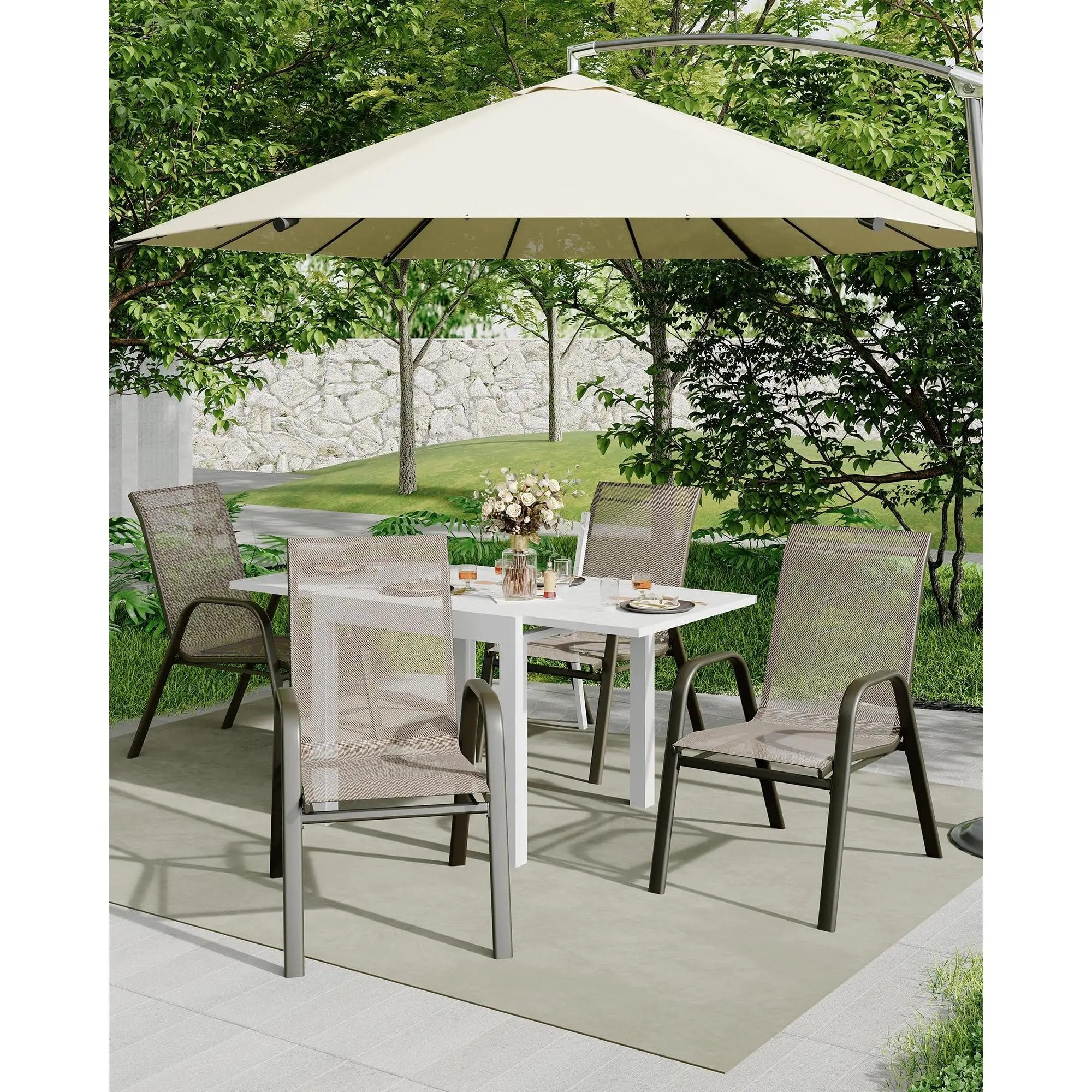 Garden Chairs Set of 4 - Stackable Textilene Metal Garden Chairs, Outdoor Chairs Set Weatherproof & Rust Resistant, Patio Chairs Set of 4 for Garden, Balcony & Patio ﻿