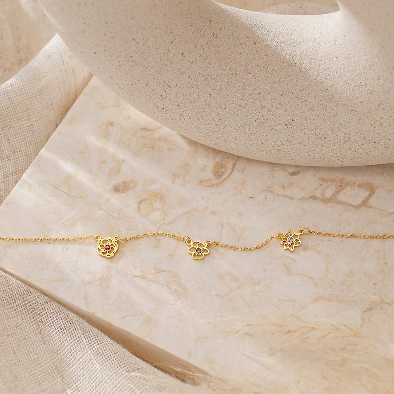 AS621 12 Birthday Flower Pendants Personalized Multiple Birthday Flower Stainless Steel Necklace Birthday Holiday Gifts