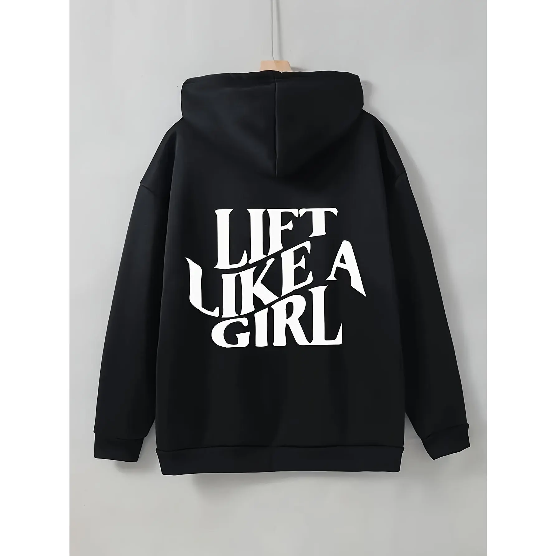 Women's Casual Long Sleeve Hoodie with Kangaroo Pocket - Cotton Knit Fabric, "Lift Like a Girl" Letter Print Pullover Hooded Sweatshirt for Fall/Winter