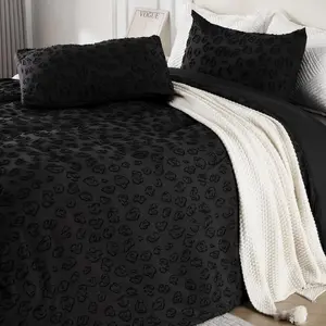Black Leopard Jacquard Textured  Duvet Cover Set, 3 count Soft Tufted Bedding  Set  Seasons, Breathable and Cozy, Includes 1 Duvet Cover, 2 Pillowcases (Black,  Size)