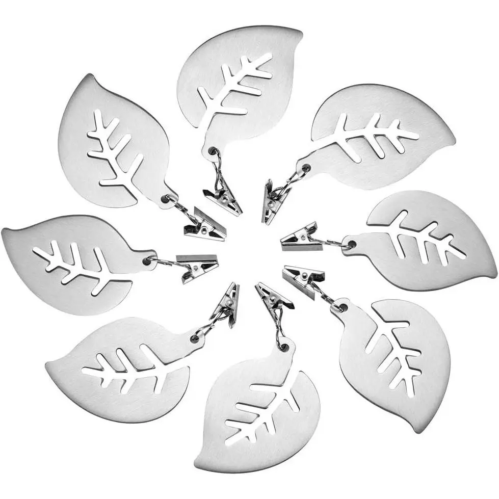 Tablecloth Weights Pendant, Stainless Steel Tablecloth Clip Leaves Shaped Metal for Dinner Table, Pack of 8