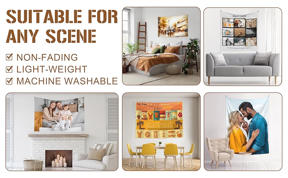 Custom  Tapestry Upload Images Banners and Signs Christmas Custom Tapestry birthday gift Wedding Funny Backdrop 3x5 Ft Tapestries, Halloween,White,Dormitory Decoration Living Room