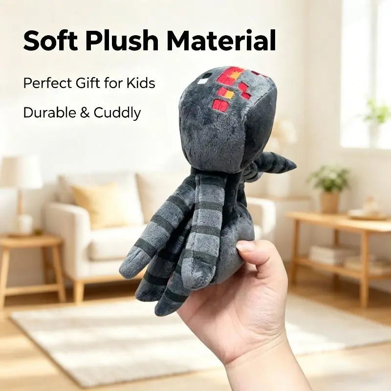Cute Spider Plush Toy - Stuffed Animal Block Pixel Plush Doll - Halloween Thanksgiving Christmas Birthday Gift Decoration, Gaming Merchandise Plush Doll - Thanksgiving, Halloween, Christmas Gift, Birthday Gift - Decoration, Ornament