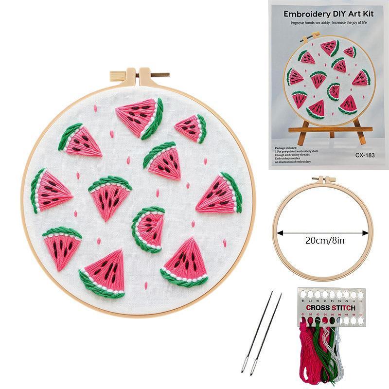 Fruit Pattern Embroidery Kit DIY Stitching Materials Set English Stitch Guide Handmade Needlework Craft Project for Beginners Home Decoration Art Supplies