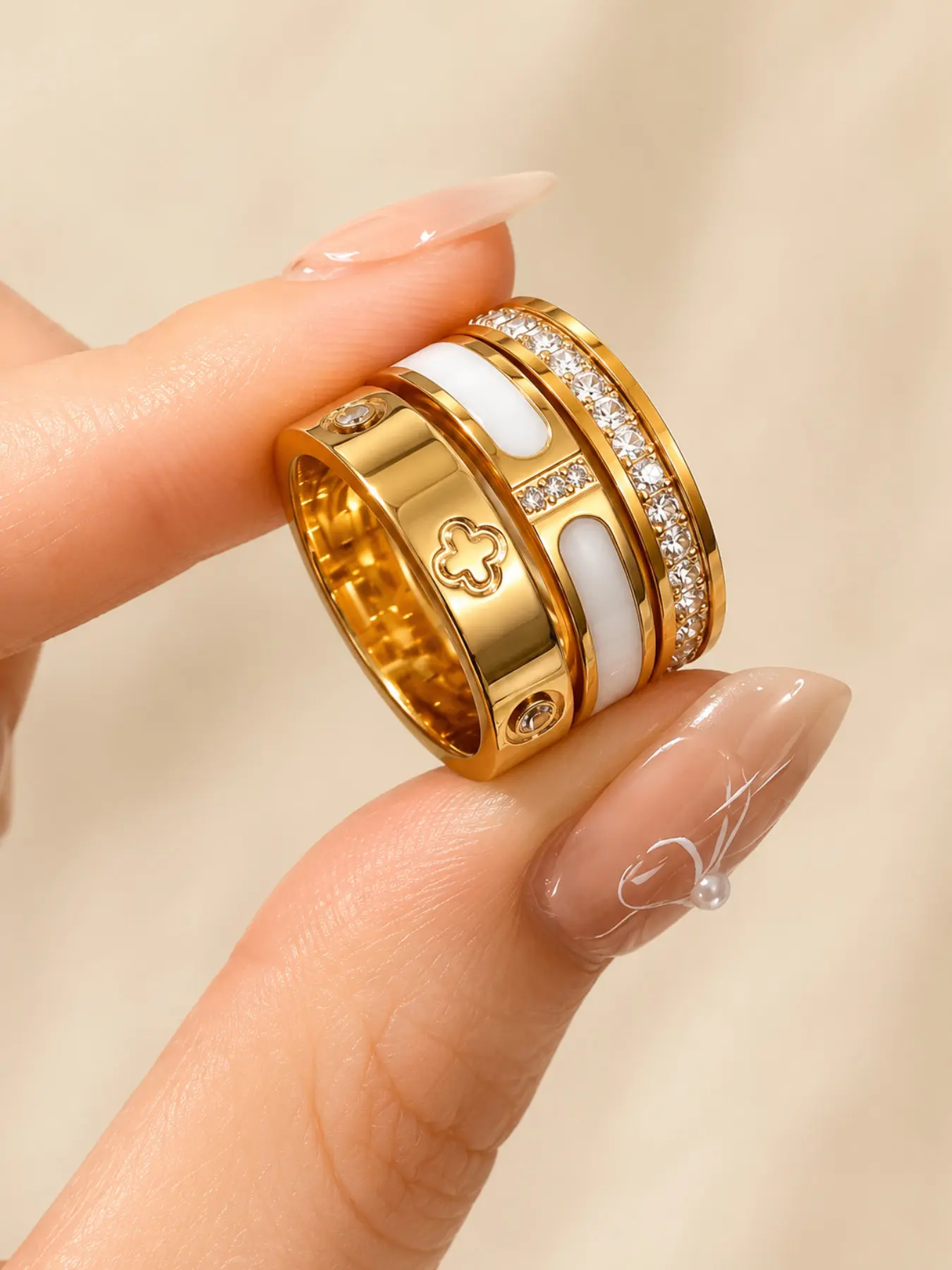 3pcs 18k Gold-Plated Sparkling Ring Set, Fashion Stackable Rings, Available in Multiple Sizes, Waterproof, Wear-Resistant, Hypoallergenic, Suitable for Women's Daily Wear, Parties, Gifts, Vacations