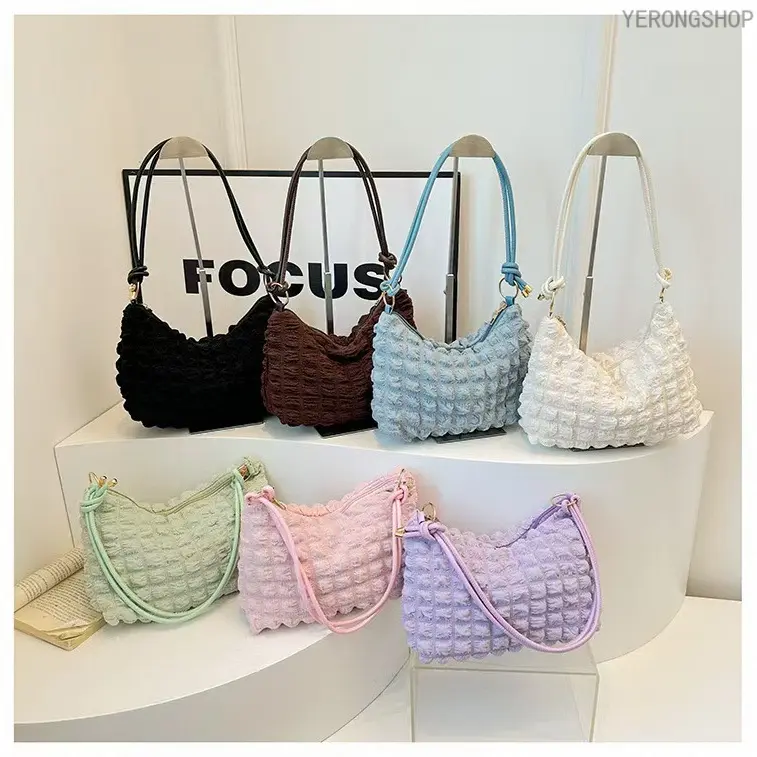 Women's Pleated Nylon Crossbody Bag, Textured Casual Everyday Purse, Compact Shoulder Handbag with Adjustable Strap
