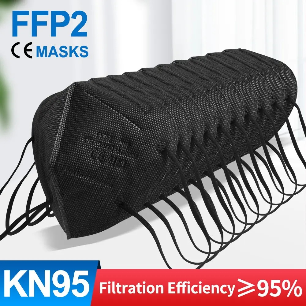 Kn95 Face Masks Pack, 5-Ply Breathable Filter, Disposable Face Masks,KN95 Face Mask Black 5 Layer Cup Dust Safety Masks Filter Efficiency≥95% Breathable Elastic Ear Loops Black Masks