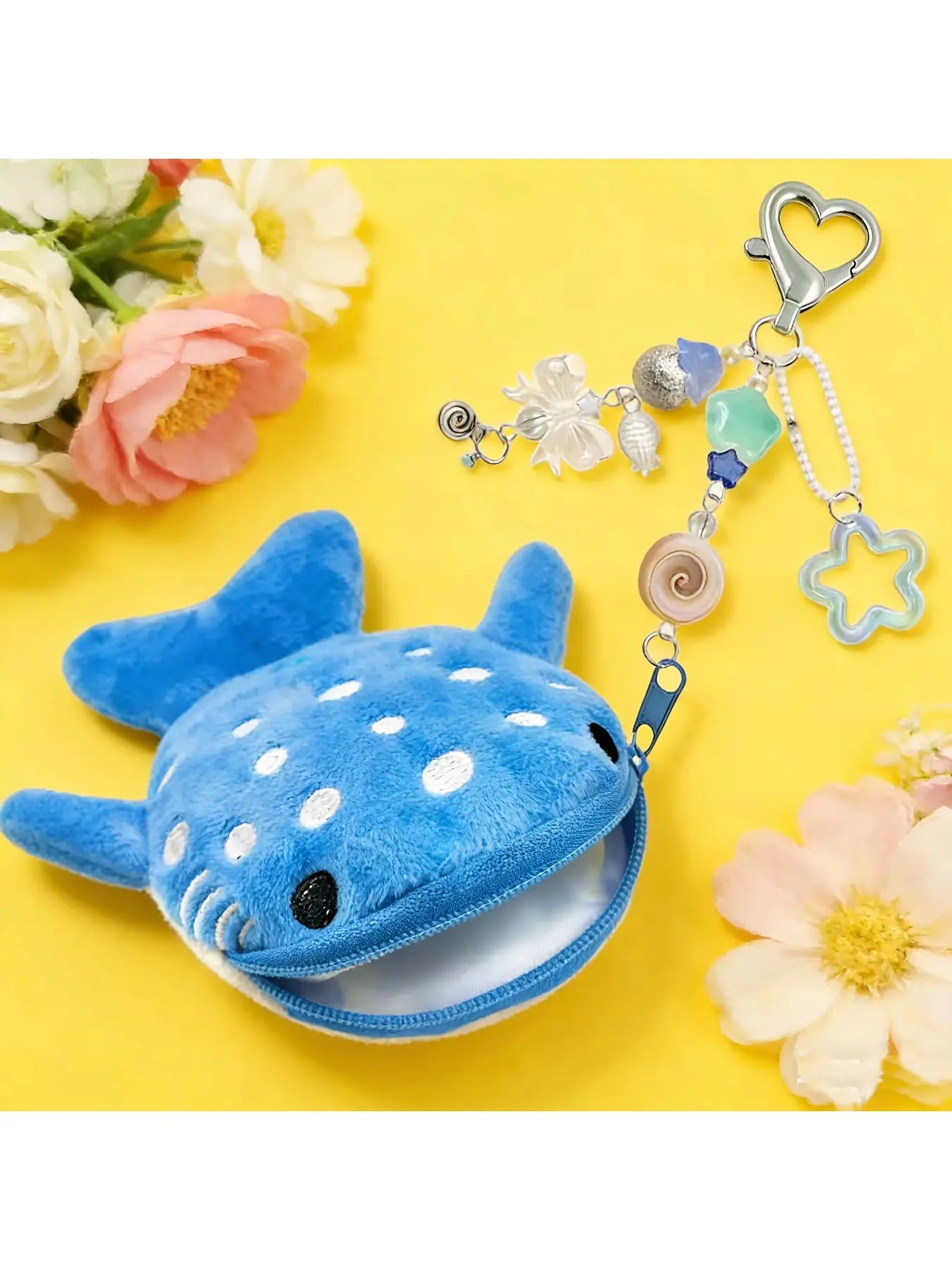 1PCS Cute Handmade Japanese Style Whale Shark Plush Zero Wallet Keychain Zipper Coin Purse For Women Cute Wallets Zippered Coin Pouch