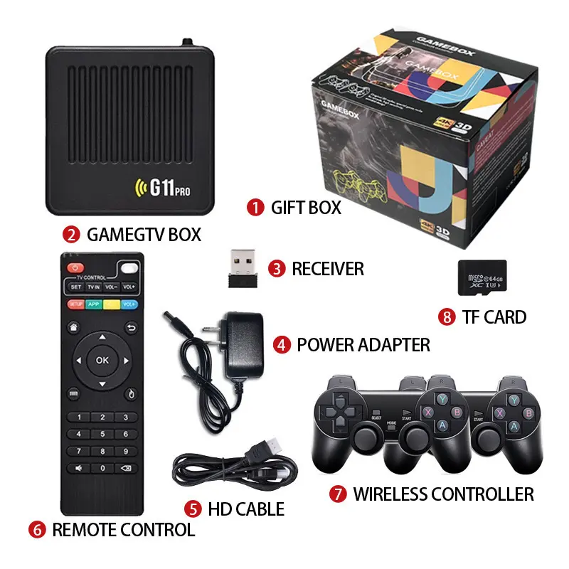 Retro Home Game Console G11 Pro, 256G Capacity, 100000+ Classic Games, 2 Wireless 2.4G Controllers Compatible with PS1, GBA Gaming, 000+ Games