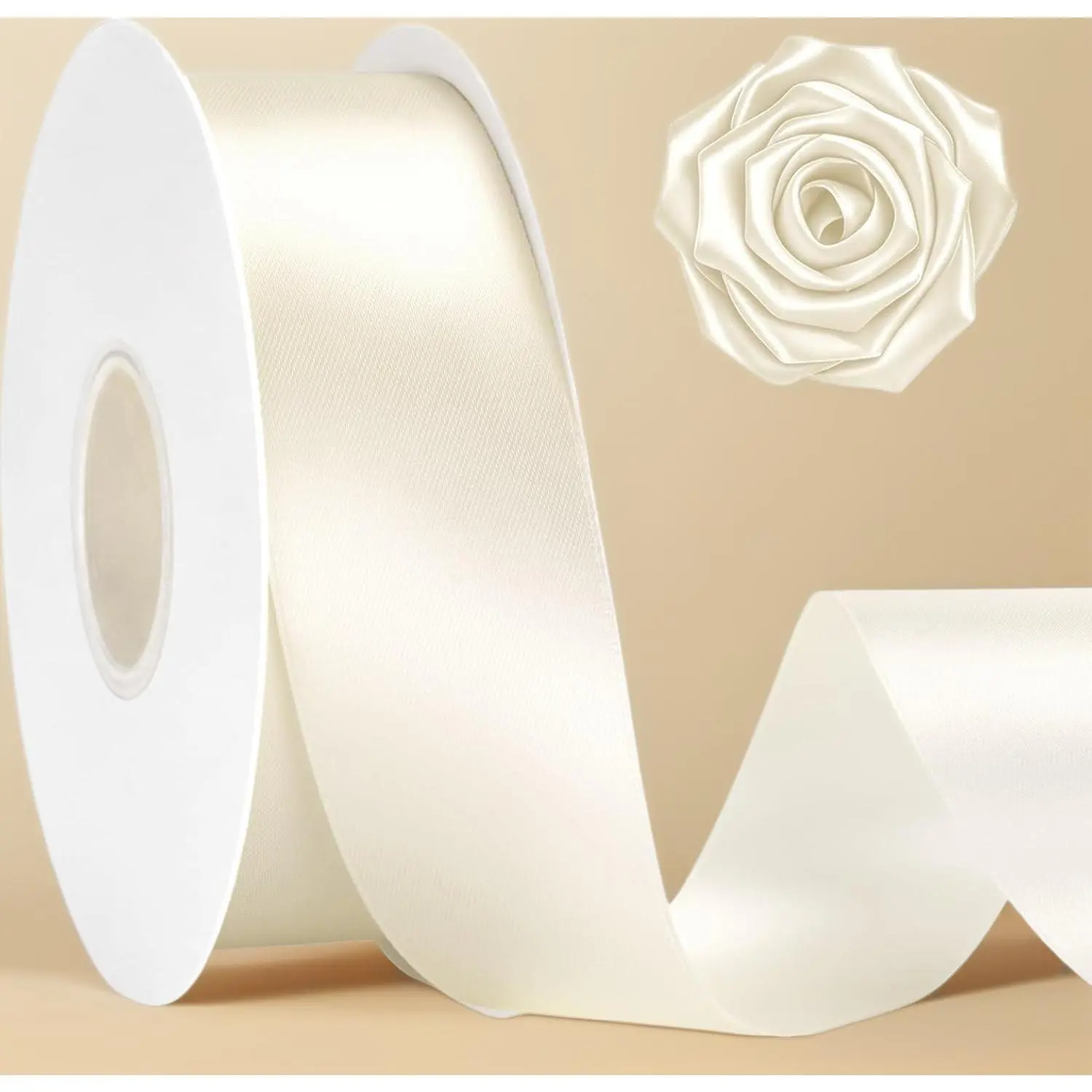 Double Faced Ivory Satin Ribbon - 1.5"x50yd Single Roll, DIY Craft Ribbon for Bouquets & Bows Making, Gift Wrapping, DIY Crafts Supplies, Classic, Wedding Bow