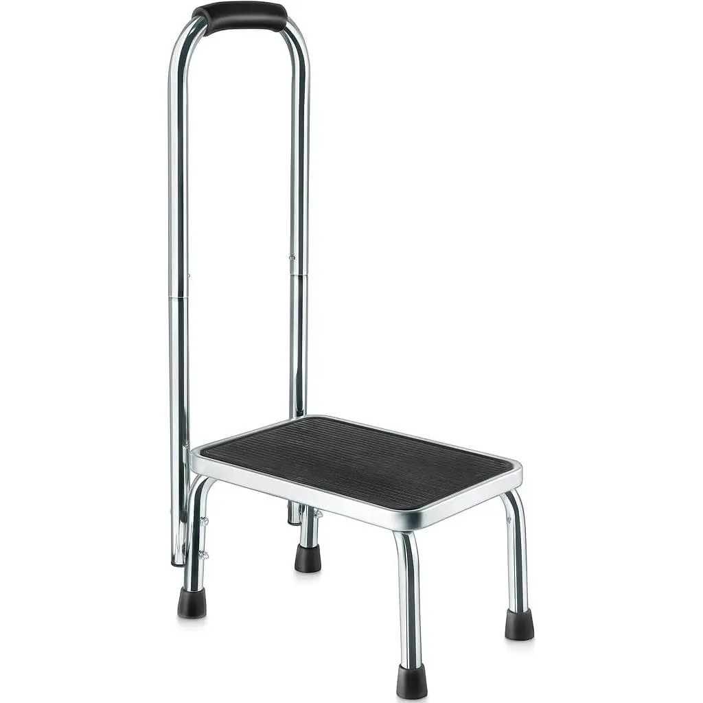 Step Stool with Handle for Adults and Elderly, for Bed, Chrome-Plated Steel Frame, 330Lbs Capacity, For Home Bathroom Kitchen
