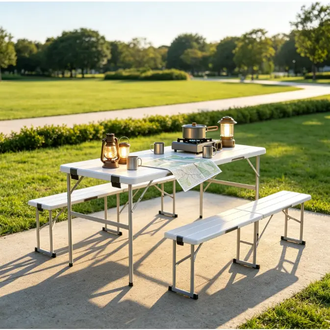 6-Foot Folding Picnic Table Set with 2 Benches – Portable 3-Piece Outdoor Dining Table & Bench Set for Camping, Backyard, and Patio