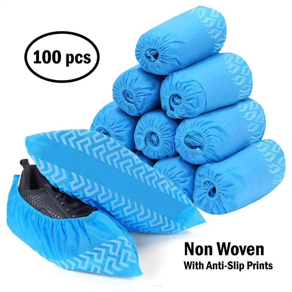 Shoe Covers| 15.7'' - Extra Thick - Non Slip Soles| 100 Pack (50 Pairs)| Blue Disposable Boot and Shoe Booties| Water Resistant| 35 GSM Non Woven| Indoor or Outdoor Use