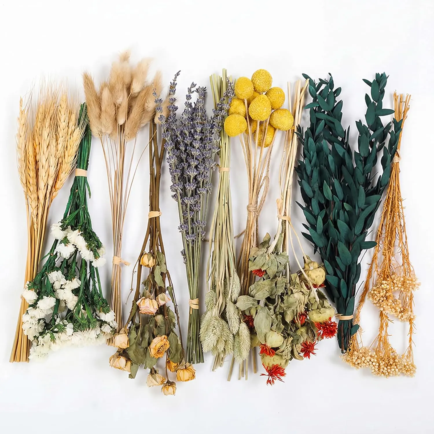 LUXEEASE 10 Kinds Vintage Dried Flowers Bouquet, 128 Stems| Vintage rustic boho, lavender eucalyptus bunny tails, 10-12 inch, for home wedding centerpiece, naturally preserved
