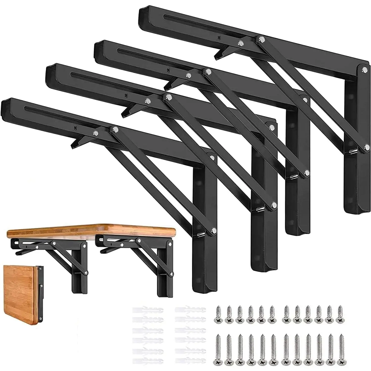 Folding Shelf Brackets - 12 Inch 4 Pcs Heavy Duty Collapsible Shelf Bracket