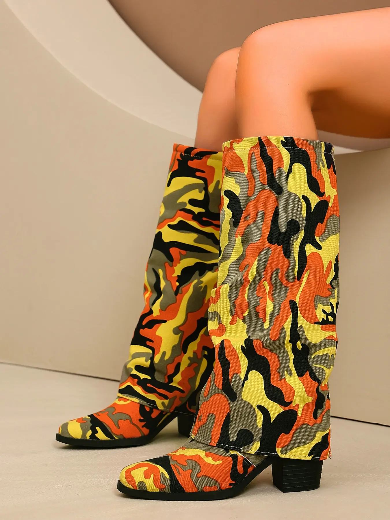 Unique Camo High Top Women's Boots, Textile Upper, Rubber Sole, Fashionable Y2K Style, Comfortable & Stylish, Perfect for All Seasons