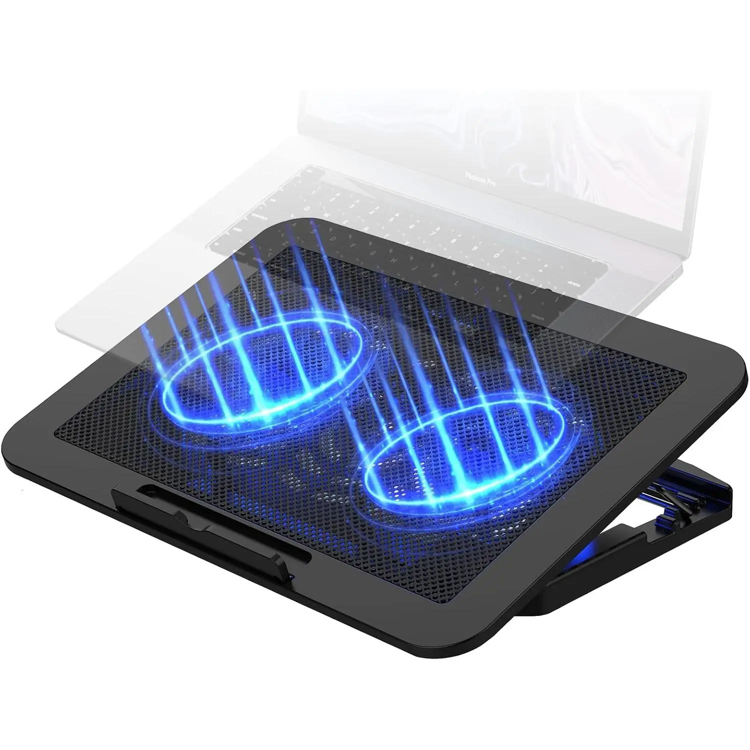 Laptop Cooling Pad for up to 17" Laptops | Quiet, Portable, Metal Mesh Surface, Dual 1400 RPM Fans| Adjustable Height Laptop Stand & Dual USB Ports- Gaming Laptop Cooling Pad for Desk or Lap