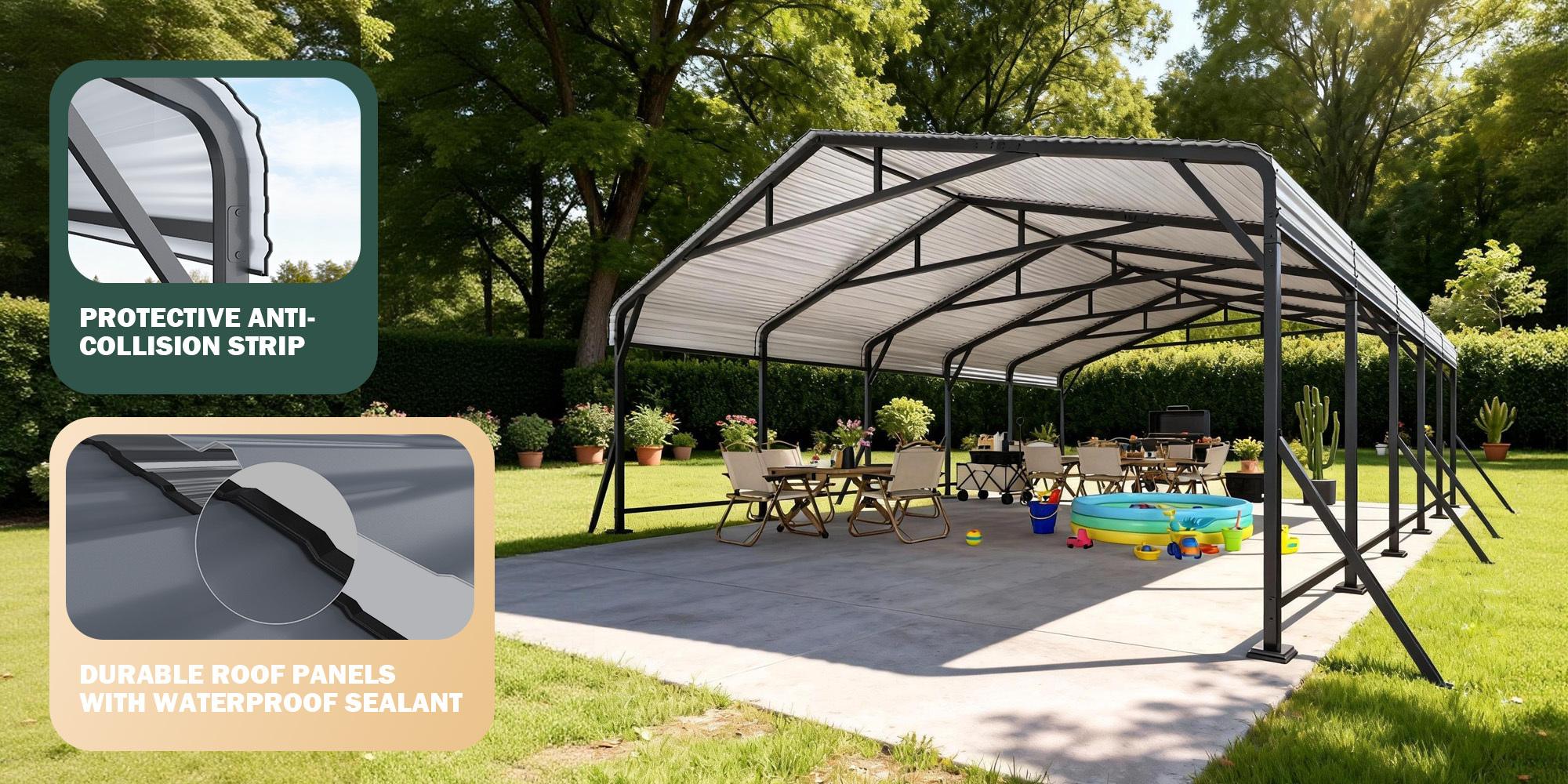 Heavy Duty Metal Carport 10x15 / 12x20 / 13x26 / 20x24 ft, Outdoor Car Canopy with Extra Support Poles, Waterproof & UV Protection, Wind Resistant Shelter for Car, Truck, Boat Heavy Duty Metal Carport 10x15 / 12x20 / 13x26 / 20x24 ft, Outdoor Car Canopy with Extra Support Poles, Waterproof & UV Protection, Wind Resistant Shelter for Car, Truck, Boat