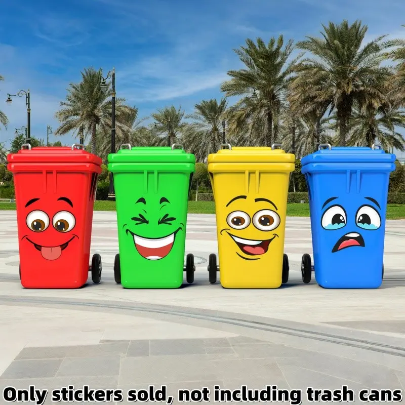 4 Cartoon Face Stickers, Self-Adhesive Removable Decorative Decals, Fun Home Decor, Suitable for Plastic and Smooth Surfaces, Wall, Trash Can, Bathroom, Fridge