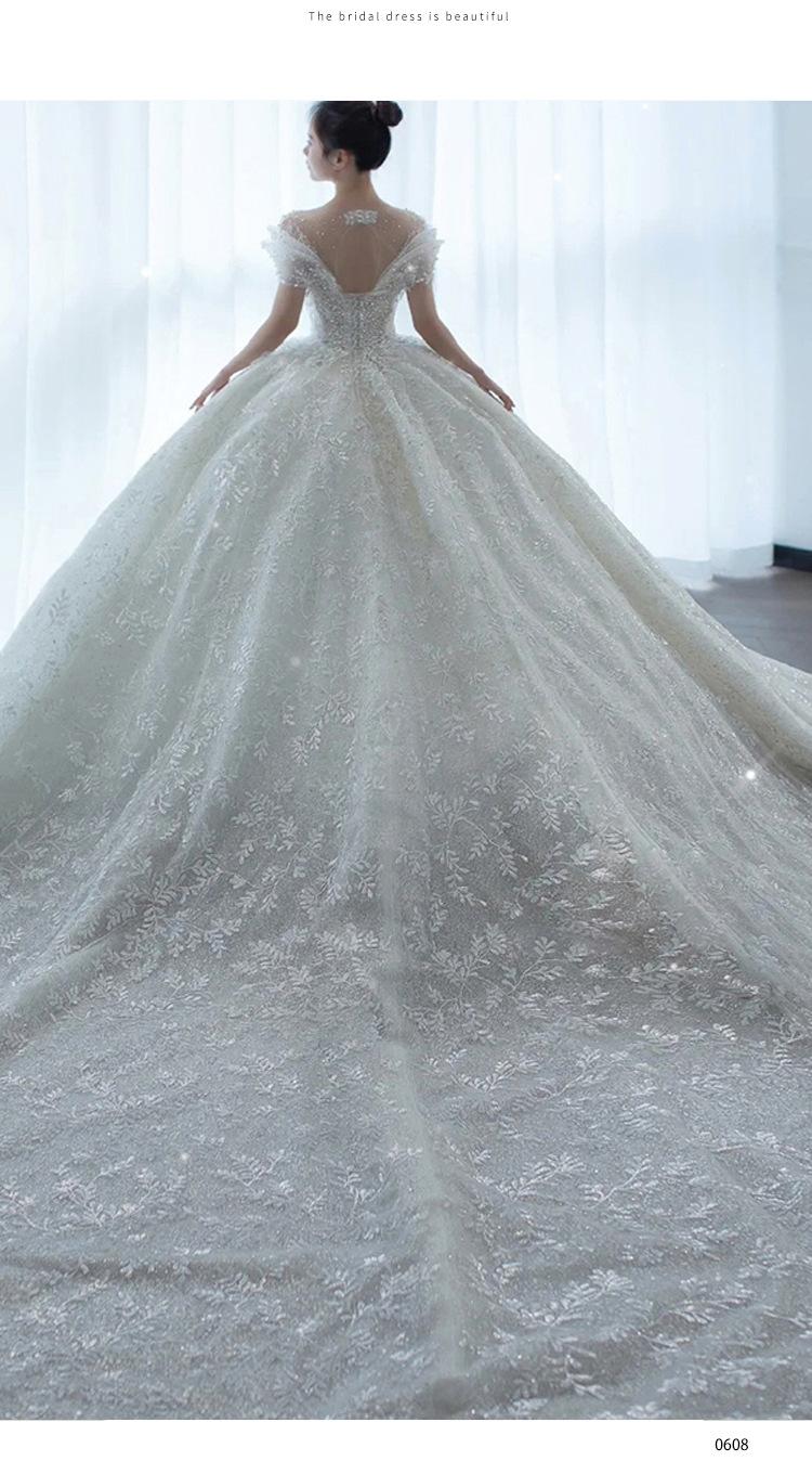 2026 New Arrival Main Wedding Dress – French Luxury Heavy Embellished Train, Princess Style for Petite Bride & Maternity, High-End Textured Gown