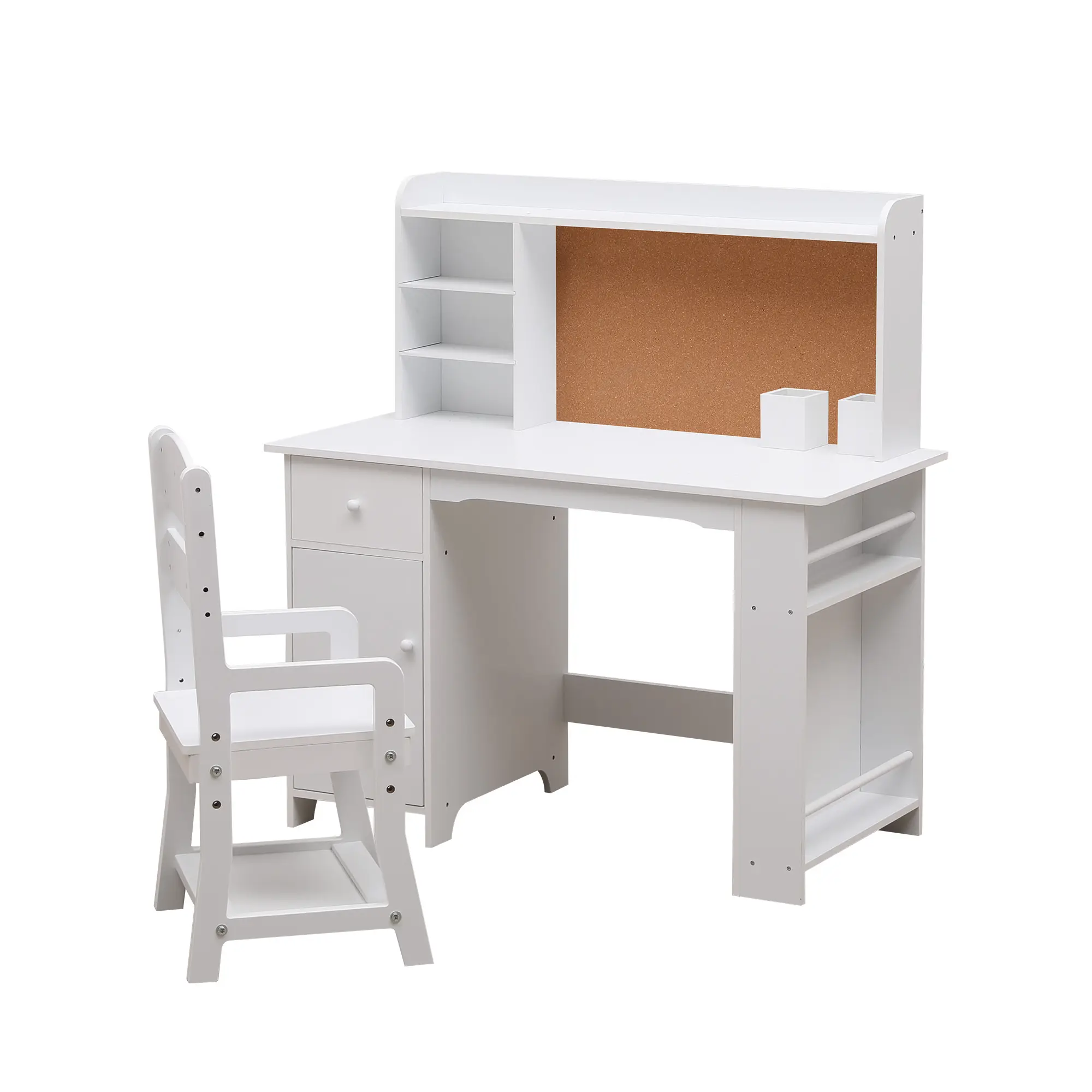 GARVEE Functional Kids Study Desk and Chair Set – Features Bookshelf, Bulletin Board, Storage Cabinets, Drawer – Wooden Table for Boys and Girls Ages 3-8 – Perfect for Learning, Writing, Reading – White and Pink