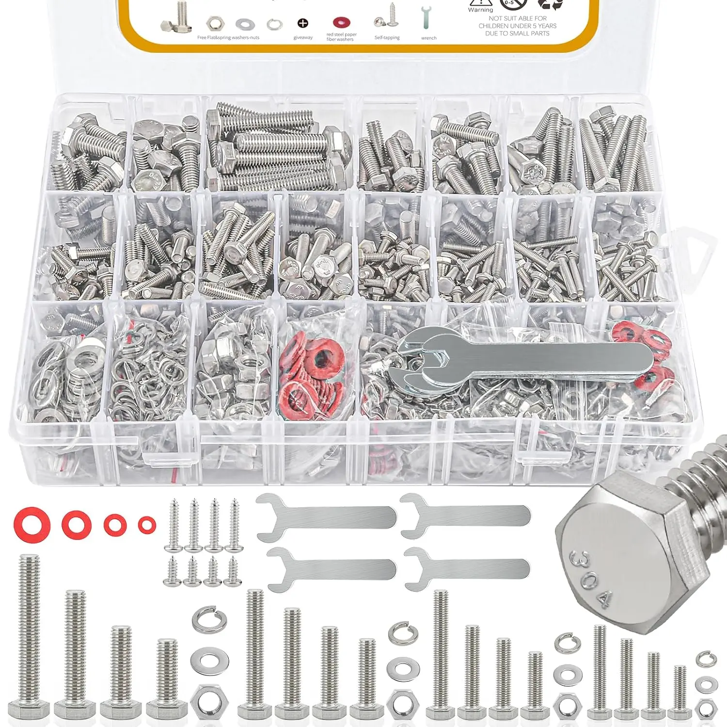300 count Hex  and Nuts kit,304 Stainless Steel 1/4-20, 5/16-18,3/8-16  and Nuts  kit (Lock & Flat Washers), Stainless Bolt , Stainless Steel  and nut kit