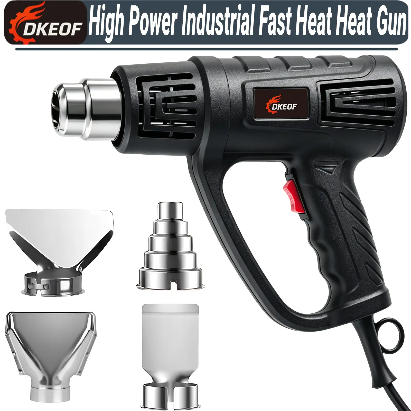 Dkeof Industrial Heavy Duty Heat Gun Set, Dual Temperature 100-600°c, Overload Protection, Comfortable Handle, Durable Metal Nozzle, Quick Heating