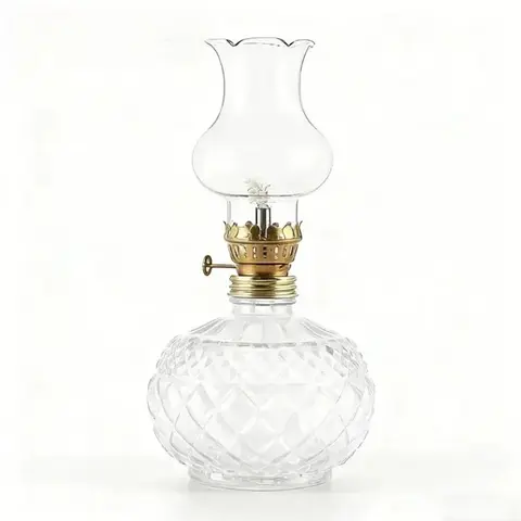 Antique Candle-Shaped Hurricane Glass Candle Holder - Vintage Crystal Oil Lamp Stand, Retro Glamour Year-Round Decorative Living Room Centerpiece with Multiple Uses
