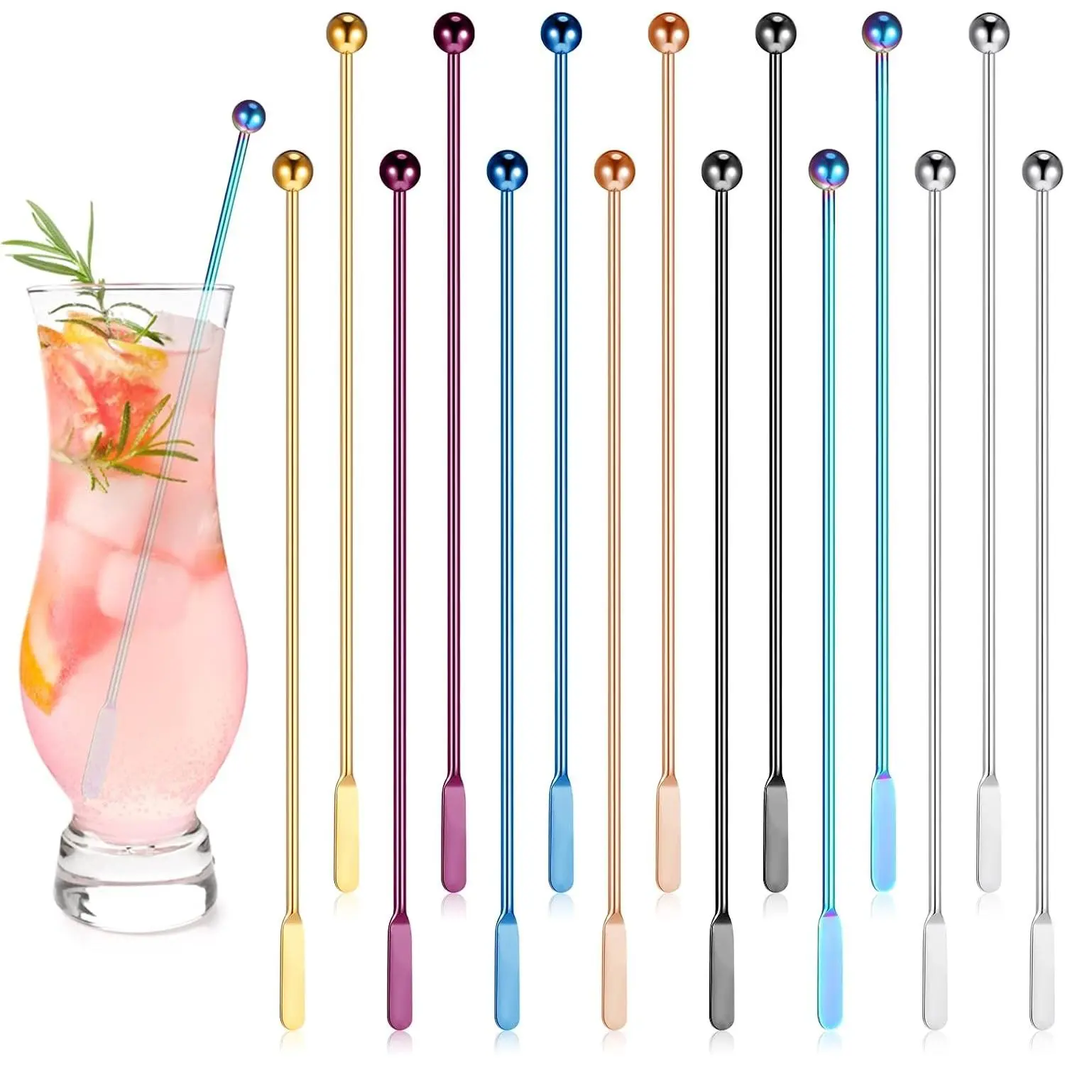 15 Pcs 7.6 Inch Metal Stir Sticks Coffee Stirrers Reusable Stainless Steel Swizzle Stick Drink Stirrers for Cocktail Beverage Milk Juices, Multicolor