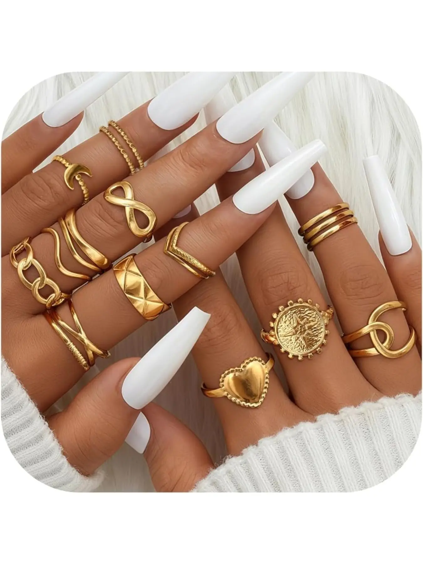 Adramata 12 Pieces Rings for Women, Fashion Ring, Stainless Steel Heart Infinity Ring, Adjustable Stackable Punk Boho Rings, Silver Color Thumb Ring