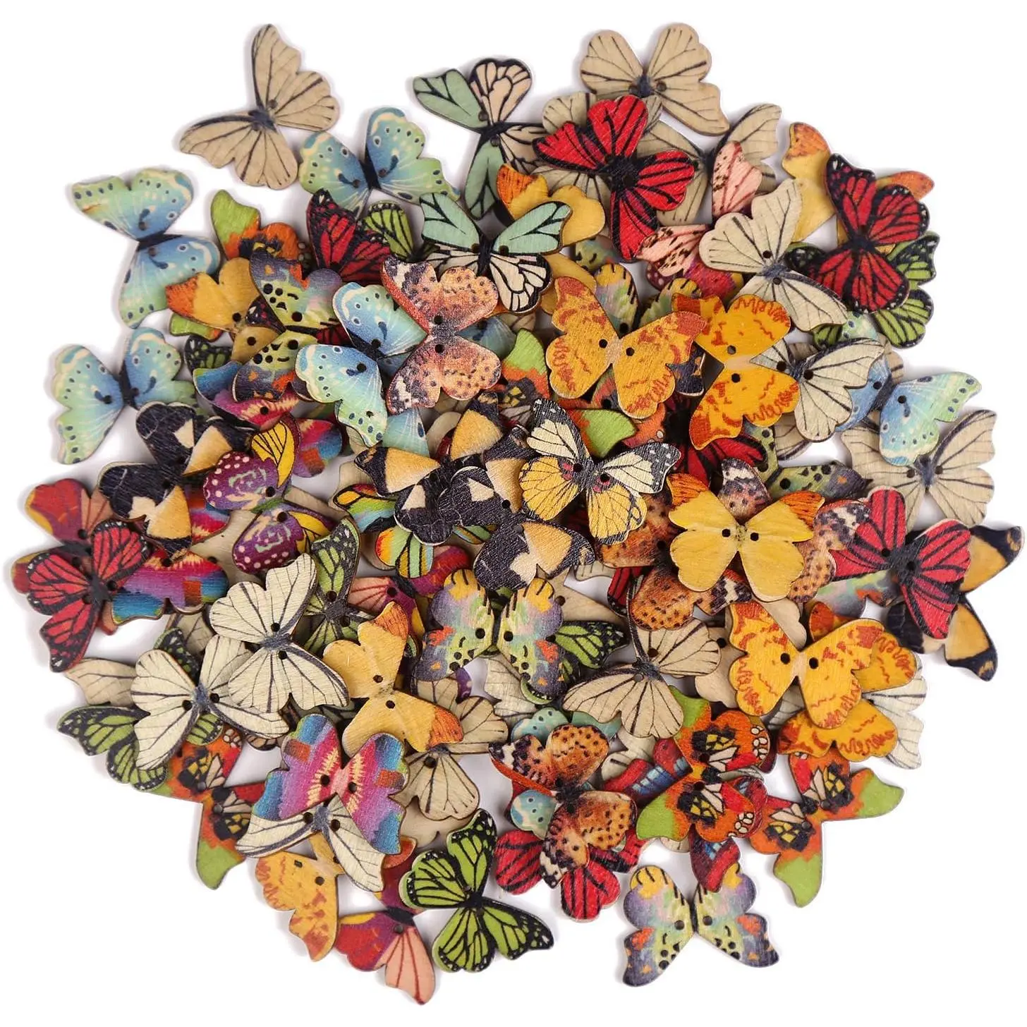 100 count Butterfly Wooden Buttons,1 Inch Colorful 2 Holes  Decorative Buttons for DIY Sewing& Craft Clothes Accessories