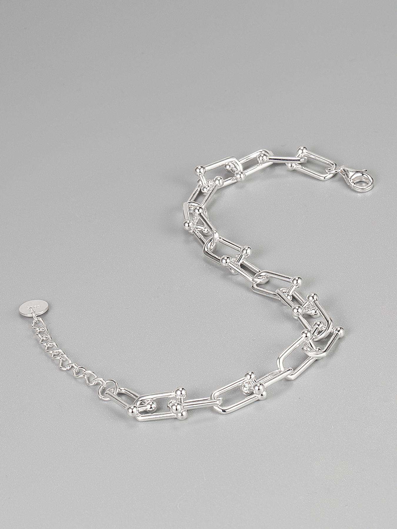 S925 Sterling Silver Minimalist Chain Bracelet, Fashionable U-shaped Horseshoe Buckle Bracelet for Women & Girls, Trendy All-match & Exquisite Jewelry for Birthday Gift, Adjustable Bracelet