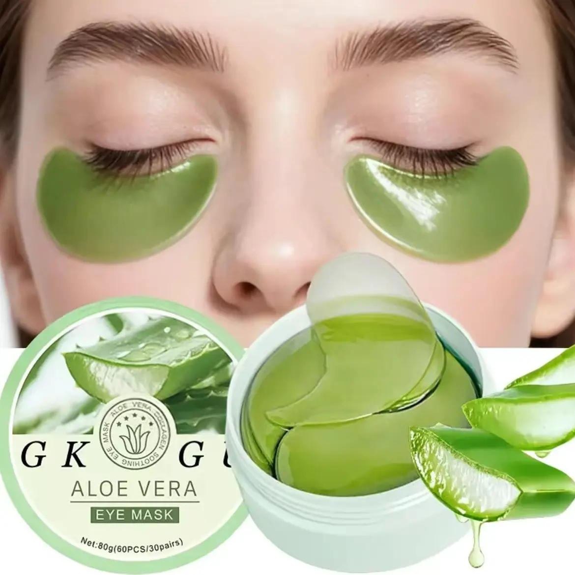 60pcs Aloe Vera and Collagen Under-Eye Serum Hydrogel Eye Patches, Eye Treatment Mask for Dark Circles, Puffiness and Fine Lines, Eye Puffiness Reducer, Firming Eye Mask for Eye Bags, Fragrance-Free, Natural Ingredients, Gel Packaging