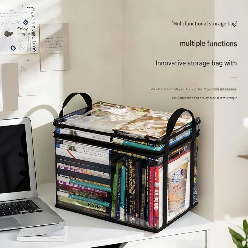 2026 New Foldable Clear PVC Book Storage Box, Dustproof Desktop Book Organizer for Student Home & Classroom Book Sorting summervibes
