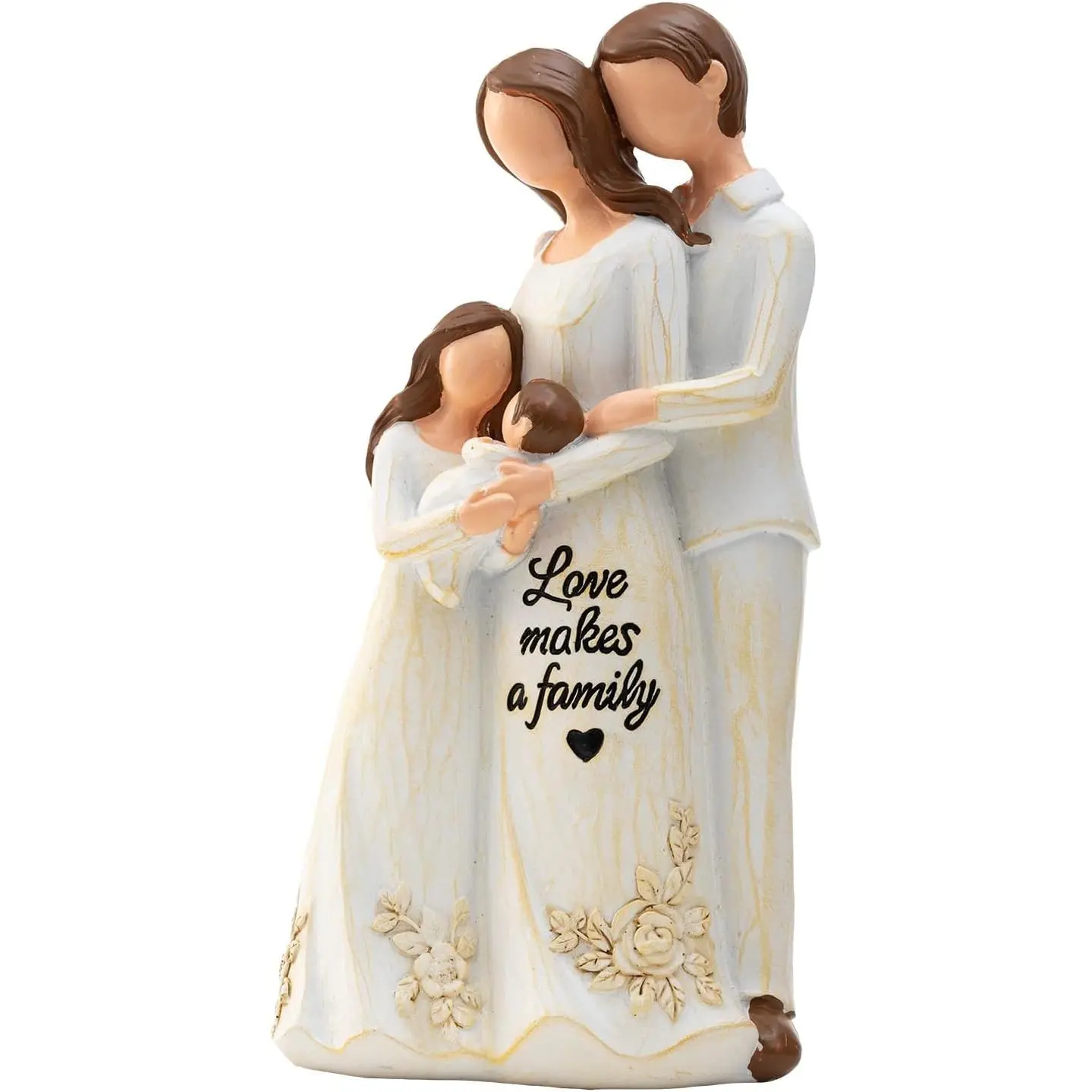 Artistic Floral Farmhouse Family Resin Figurine, 6.8in Hand-Painted Statue of Mother-Father-Daughter-New Baby, Home Decoration Gift for New Parents, Baby Shower