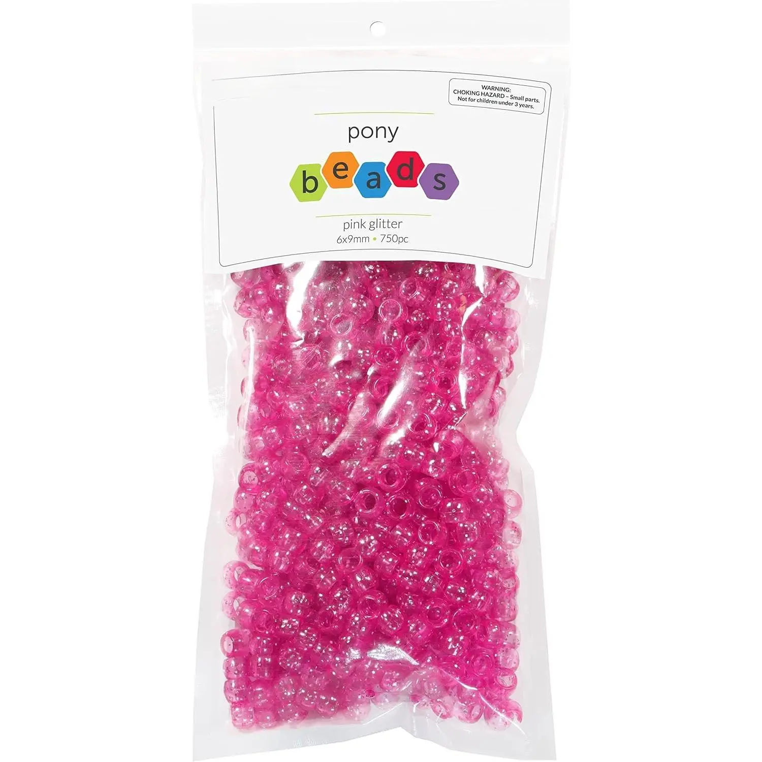 Glitter Pony Beads, 6x9mm, 750 Count,  | Translucent barrel beads with glitter. 4mm hole. , hair, keychains, sewing, ornaments and crafts.