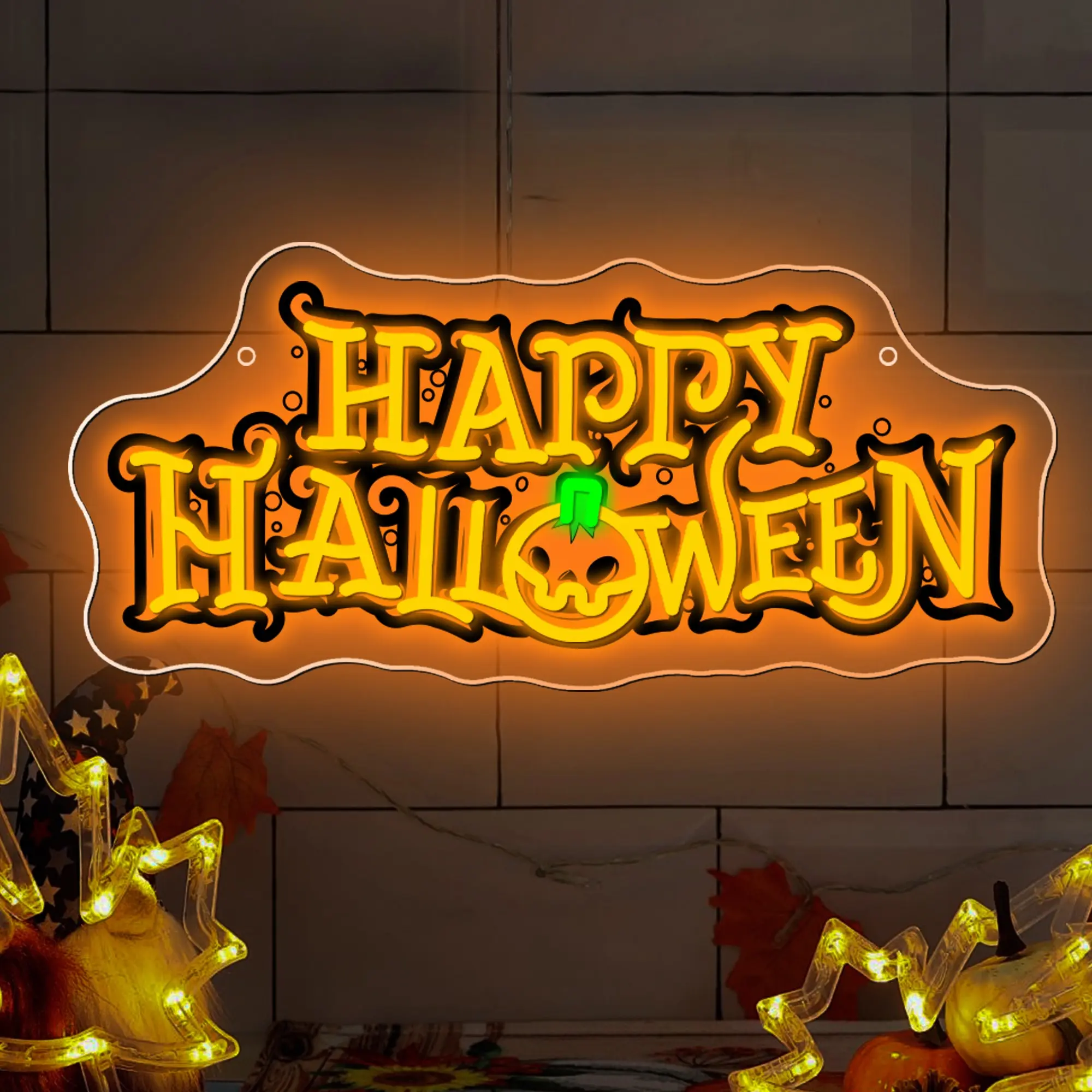 Happy Halloween Decor LED Neon, Acrylic Light, Dimmable Wall Hanging Halloween Party Atmosphere Decoration, Halloween Elements, Pumpkin Sign, Bedroom, Living Room, Shop Window, Cafe, Bar, Party Decor
