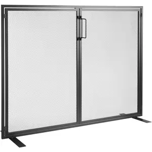 VEVOR Fireplace Screen 1 Panel with Door, Sturdy Iron Mesh Fireplace Screen, 38.98"(L) x30.7"(H) Spark Guard Cover, Simple Installation, Free Standing Fire Fence Grate for Living Room Home Decor Mode