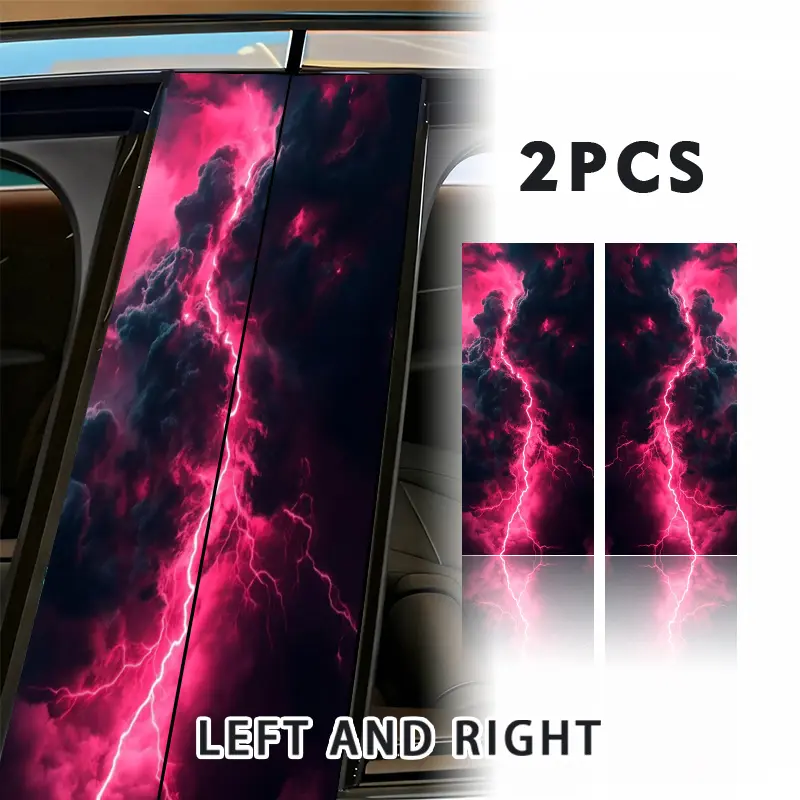 2pcs Pink Lightning Bolt in The Sky with Dark Clouds. Car Stickers - Waterproof Self-Adhesive Scratch Protectiwith Decals for Vehicle B-Pillars, High-Gloss Glitter Glass & Metal Surfaces, Car Doors (Pillar, Bumper, Exterior) - Multiple