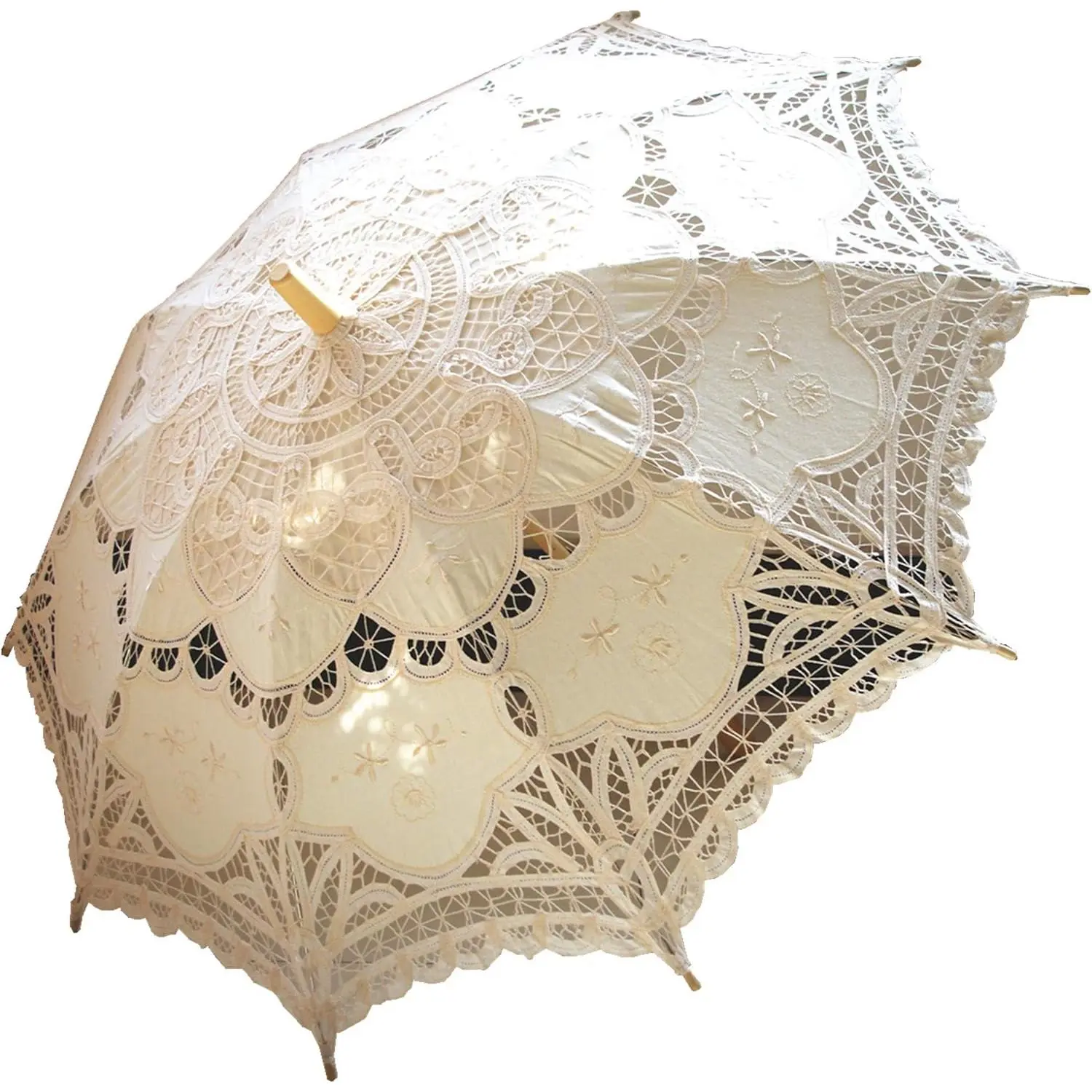 Handmade Lace Parasol Umbrella Ivory Victorian Style 32 Inch for Wedding Bridal Party Photo Props