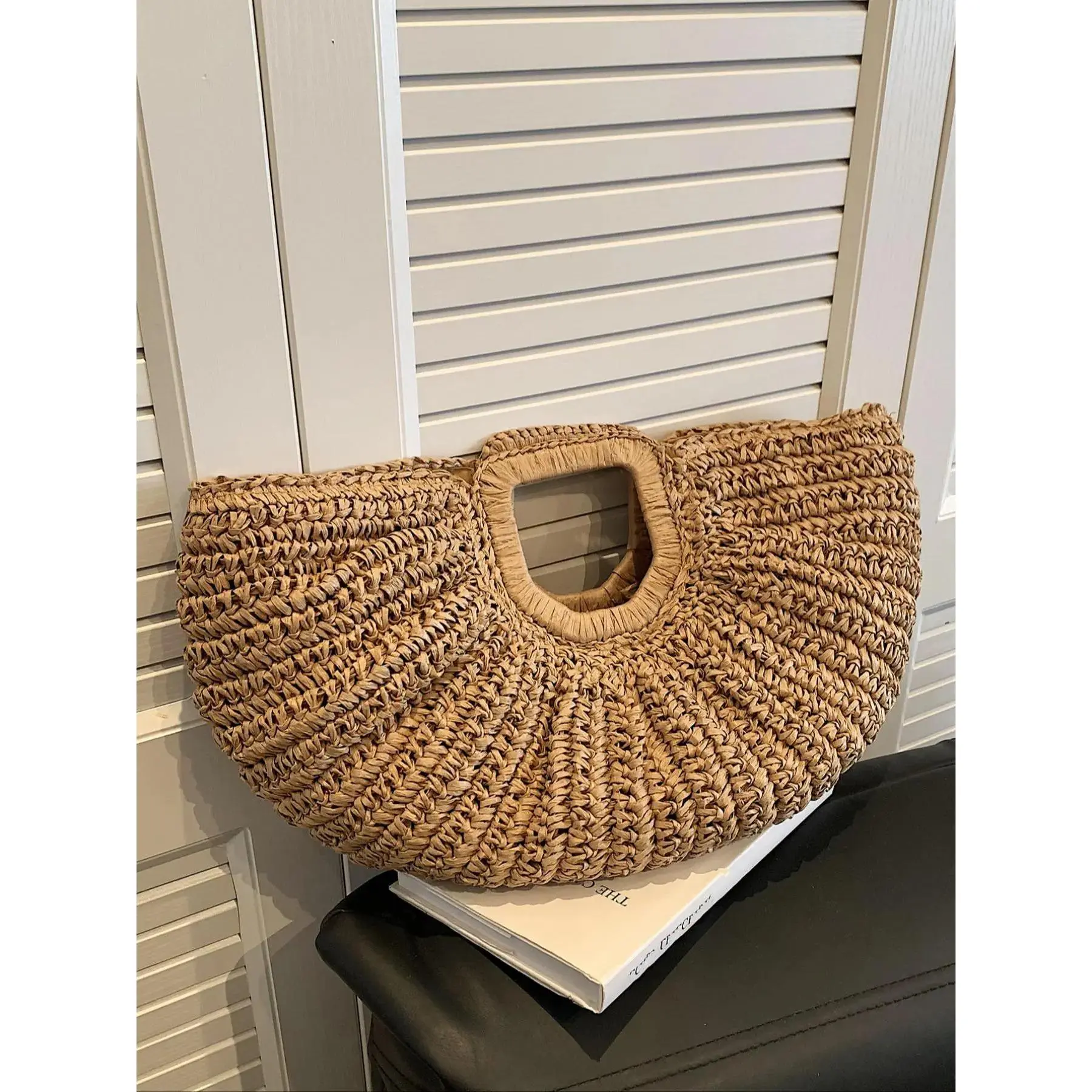Bamboo Weave Handbag for Women, Bohemian Style Straw Tote, Large Capacity Shoulder Bag for Summer Travel & Daily Use, Bamboo Weave Women's Handbags
