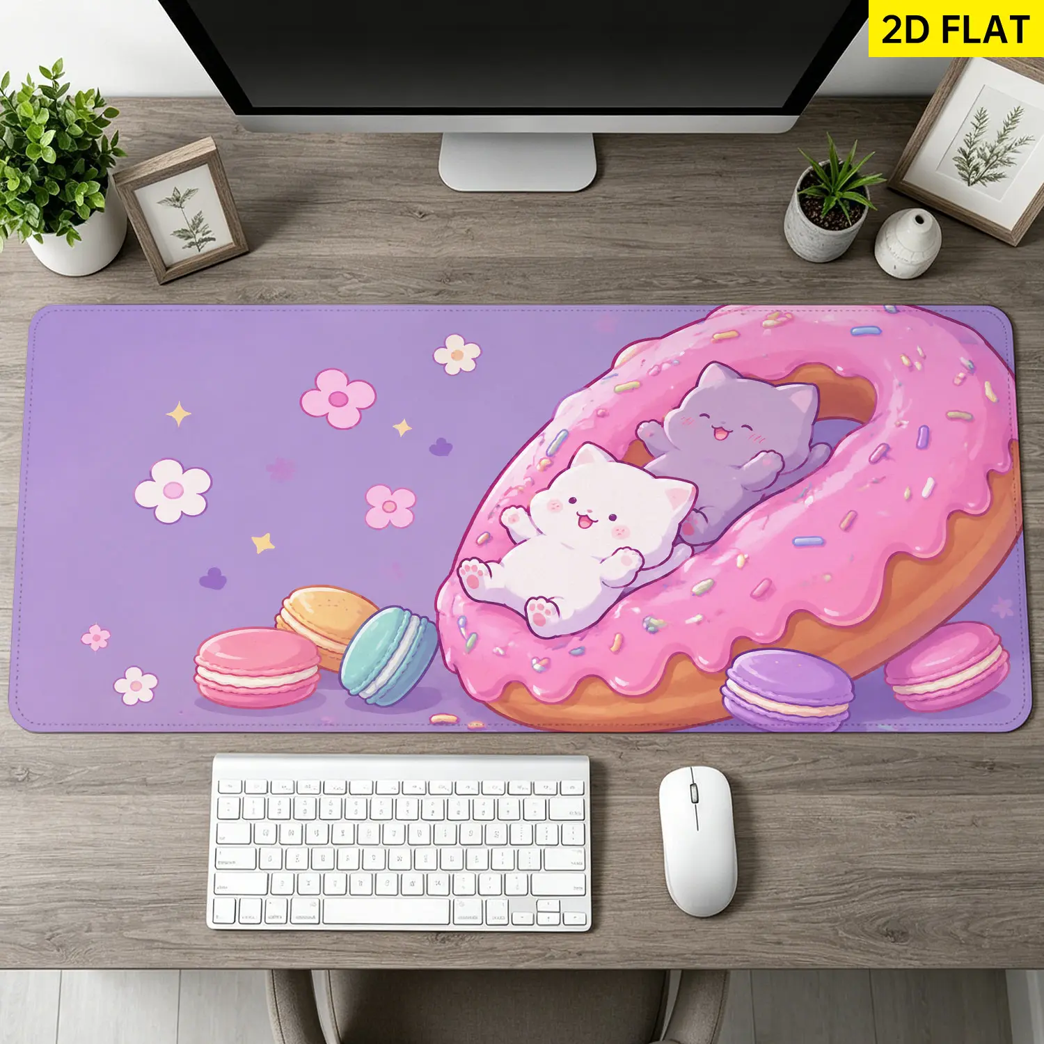 Extra Large cute cat and donut dessert Mouse Pad,Non Slip Rubber Pad,Desktop Decoration Drotection Pad,Washable,Lock Edge Multi Size,Premium Multipurpose Mousepad For Office,Work Desk,Gift for Family and Friends