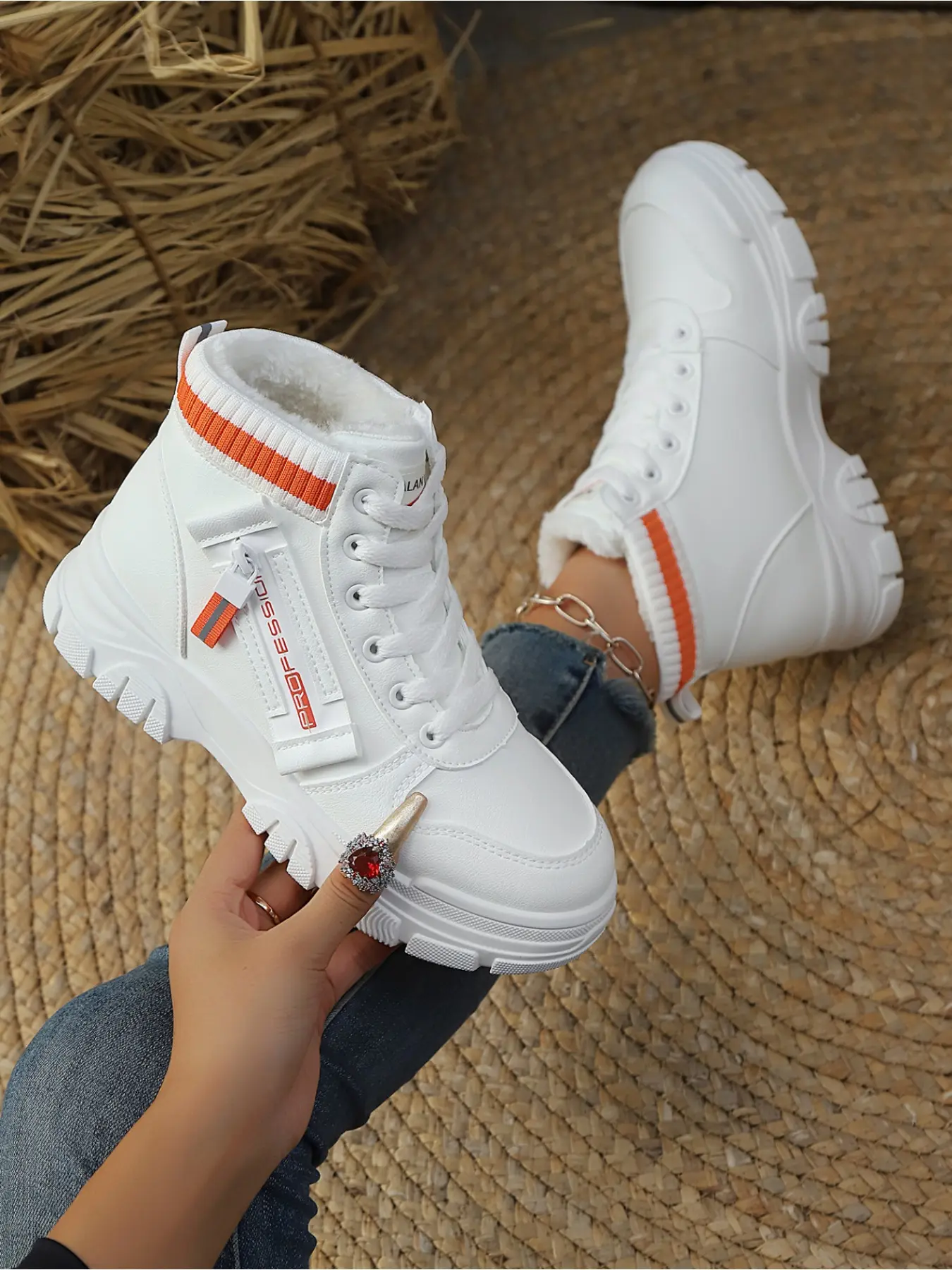 Ladies Fashion High Top Boots Autumn Winter Versatile Comfortable Non Slip Training Sport Sneakers For Women Outdoor Walking Running Gym Workout Casual Shoes Anti Slip Trainers