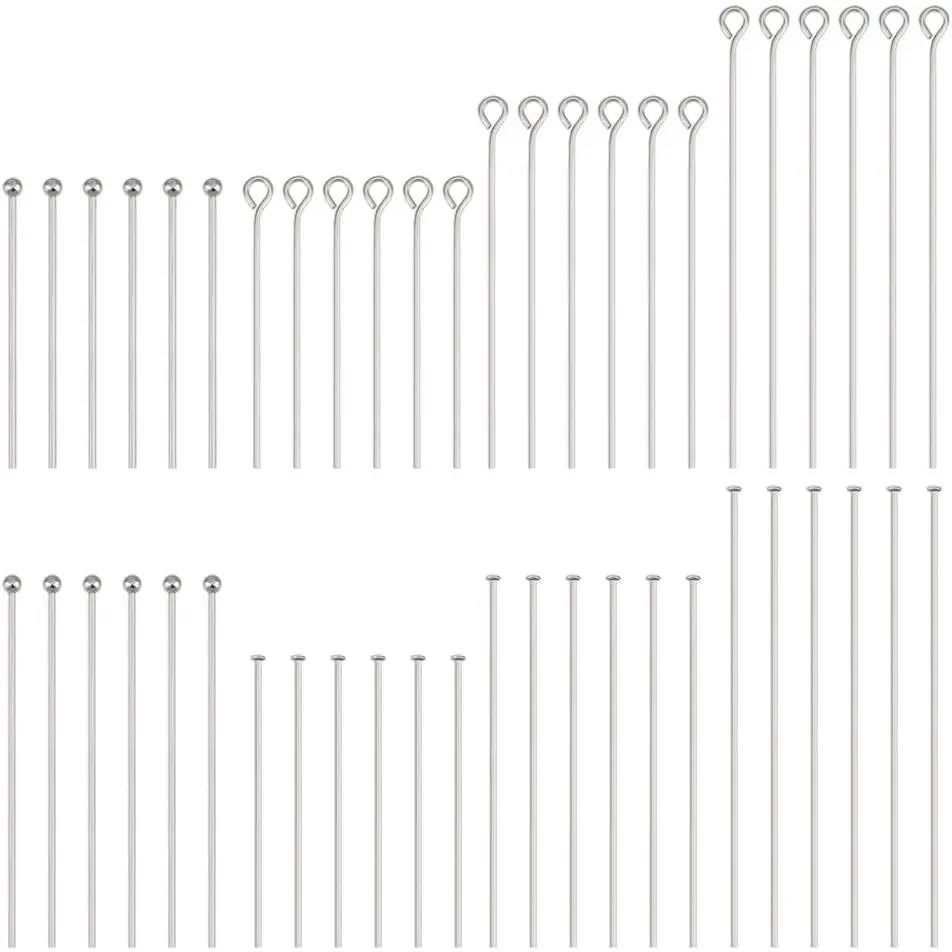560 Count Jewelry Craft Pins 304 Stainless Steel, 8 Styles Multi-Size Eye Pins Head Pins Ball Pins Assortment, 30mm 40mm 50mm 22 Gauge for Earring Bracelet Pendant DIY Jewelry Making Supplies