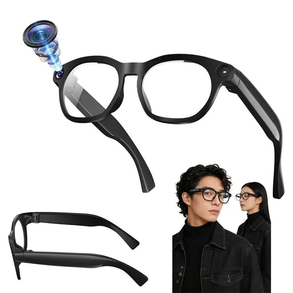 Bluetooth, Wireless Smart Glasses with 8MP Camera, 4GB Memory Built-in, Hands-free Video Recording, Built-in Mic & Speakers, Bluetooth Calling, AI Real Time Translation, WiFi Transfer, Type-C Charging, 2 Lenses